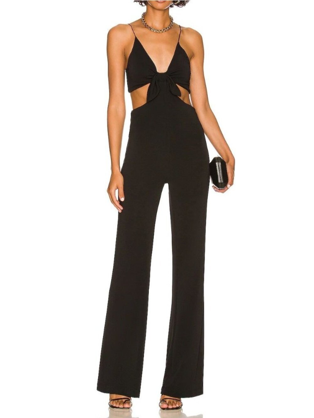 Alice + Olivia Black Havana Cut-Out Front Tie Wide Leg Jumpsuit Size 10 NWT